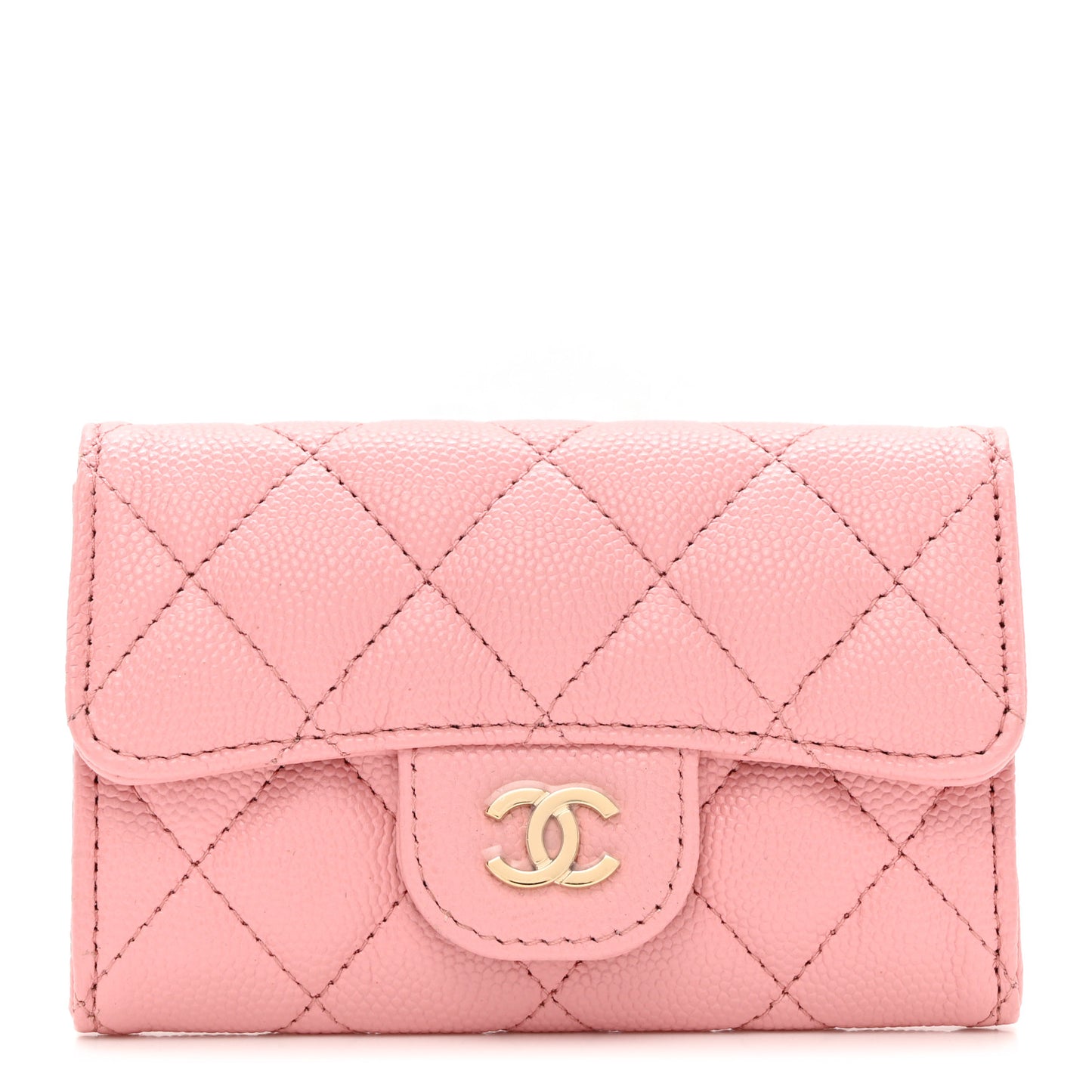 Caviar Quilted Flap Card Holder Wallet Light Pink