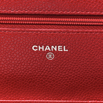 Chanel Caviar Quilted Wallet on Chain WOC Dark Red 6 of 11