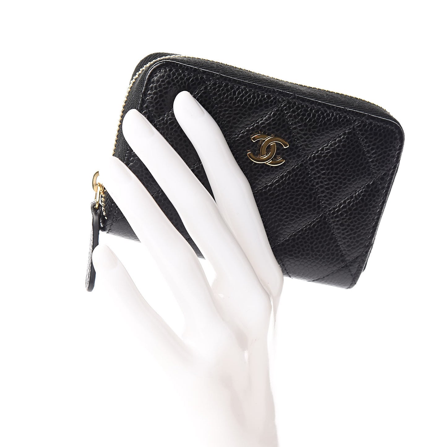 Caviar Quilted Zip Coin Purse Black