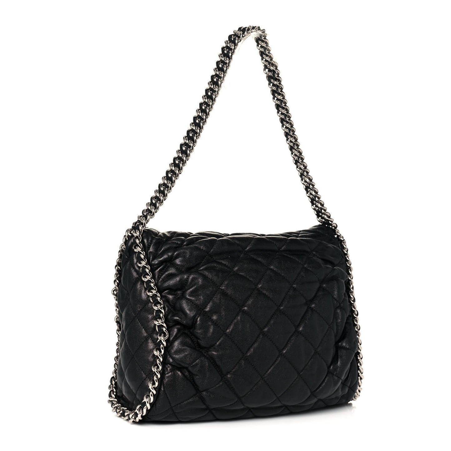 Washed Lambskin Chain Around Hobo Black