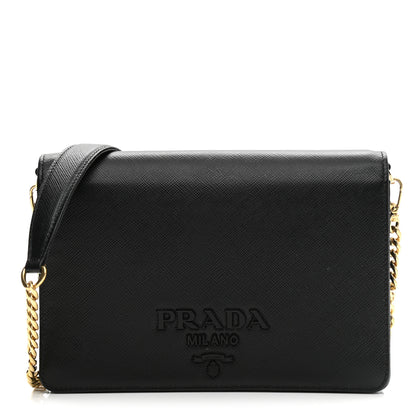 Prada Saffiano Lux Monochrome Chain Wallet Black 2 of 9