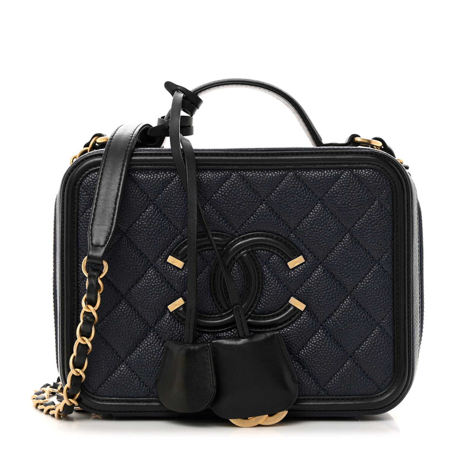 Caviar Quilted Medium CC Filigree Vanity Case Navy Black
