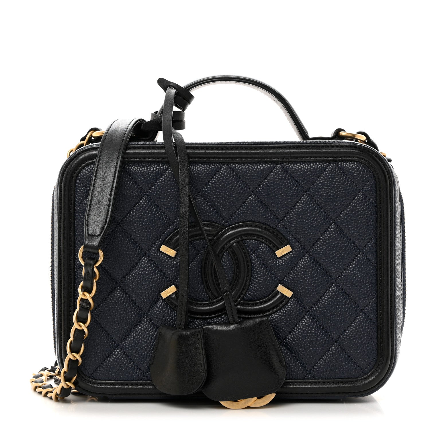 Chanel Caviar Quilted Medium CC Filigree Vanity Case Navy Black 1 of 10
