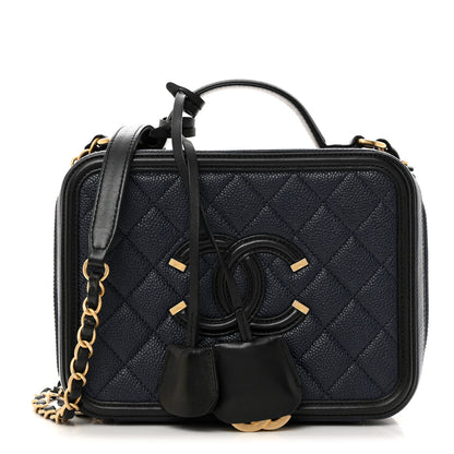 Chanel Caviar Quilted Medium CC Filigree Vanity Case Navy Black 1 of 10