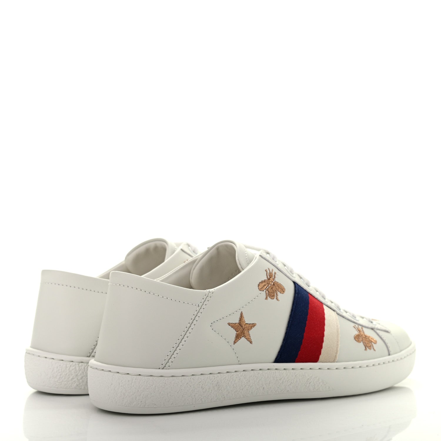 Gucci Calfskin Bee Star Embroidered Sylvie Web Ace Sneakers 35 White 4 of 8