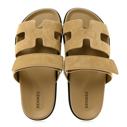 Hermes Suede Goatskin Womens Chypre Sandals 37.5 Beige Lin 2 of 10