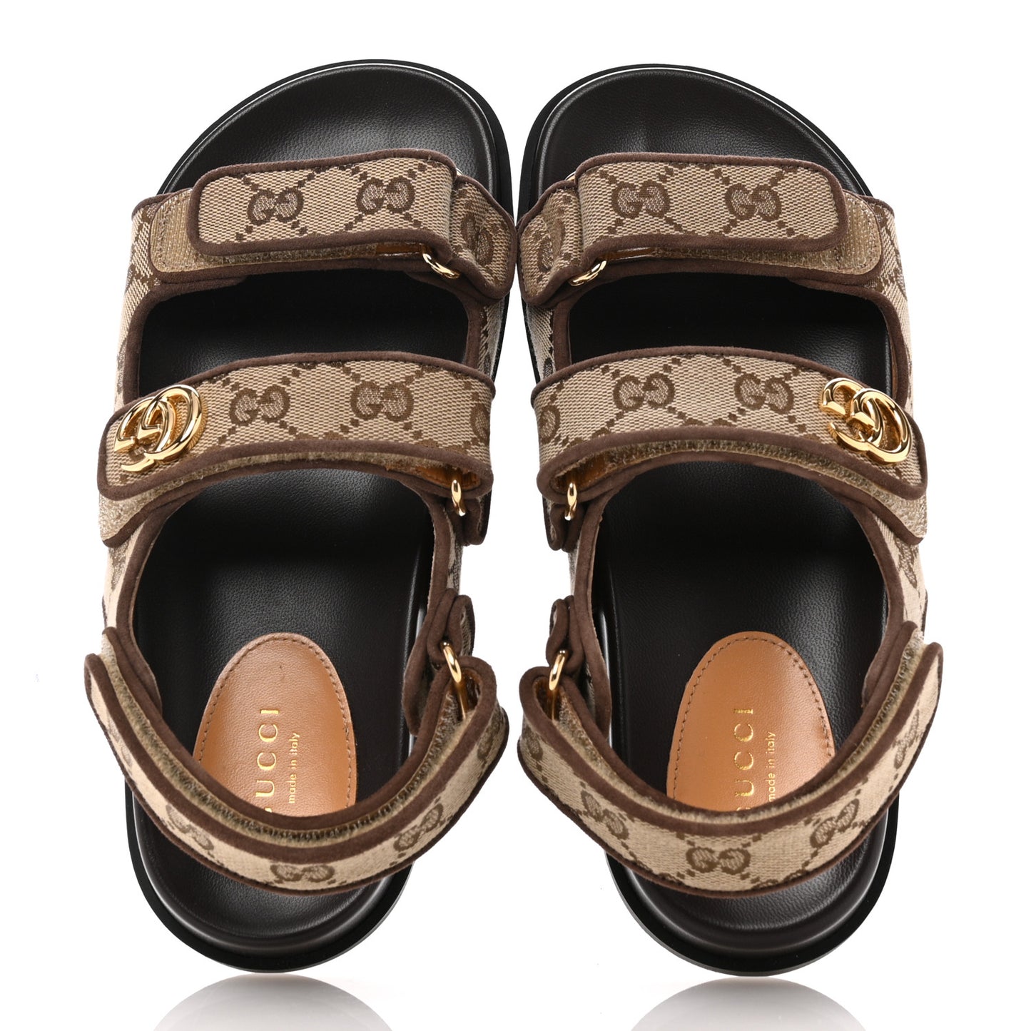 GG Monogram Lavaredo Eco Fabric Womens Slide Sandals With Straps 36 Beige Ebony Light Brown