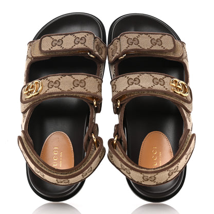 Gucci GG Monogram Lavaredo Eco Fabric Womens Slide Sandals With Straps 36 Beige Ebony Light Brown 2 of 10