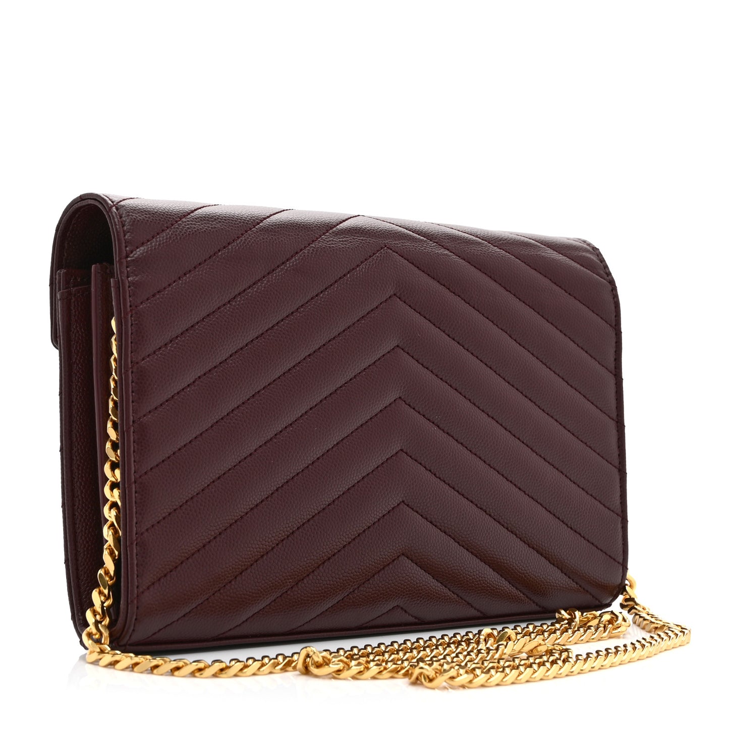 Grain De Poudre Matelasse Chevron Monogram Chain Wallet Rouge Legion