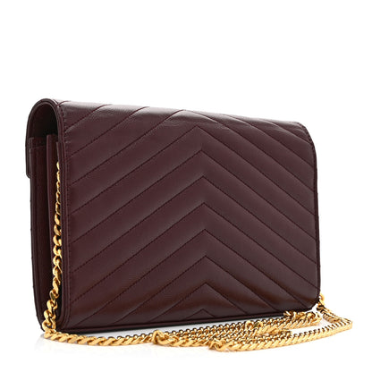 Saint Laurent Grain De Poudre Matelasse Chevron Monogram Chain Wallet Rouge Legion 3 of 9