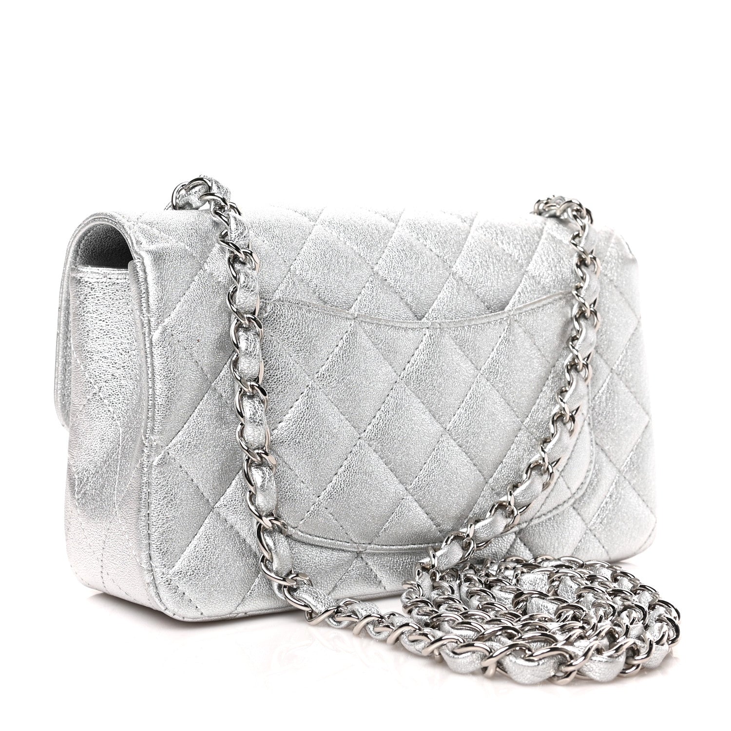 Chanel Metallic Lambskin Quilted Mini Rectangular Flap Silver 3 of 9