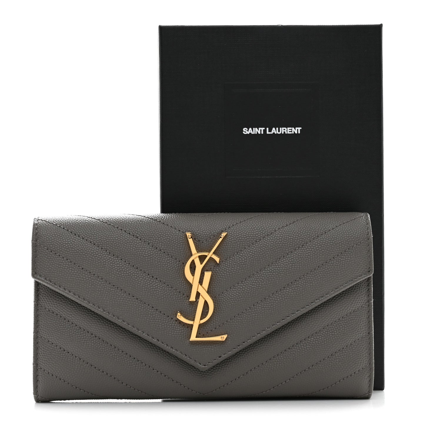 Grain De Poudre Matelasse Chevron Monogram Flap Wallet Fog