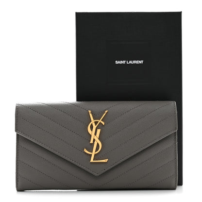 Saint Laurent Grain De Poudre Matelasse Chevron Monogram Flap Wallet Fog 9 of 9
