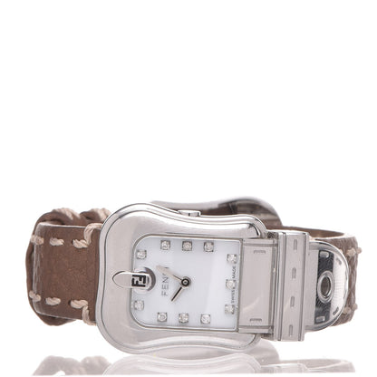 Fendi Stainless Steel Calfskin Diamond Mother of Pearl 22mm Buckle Quartz Watch 3 of 9