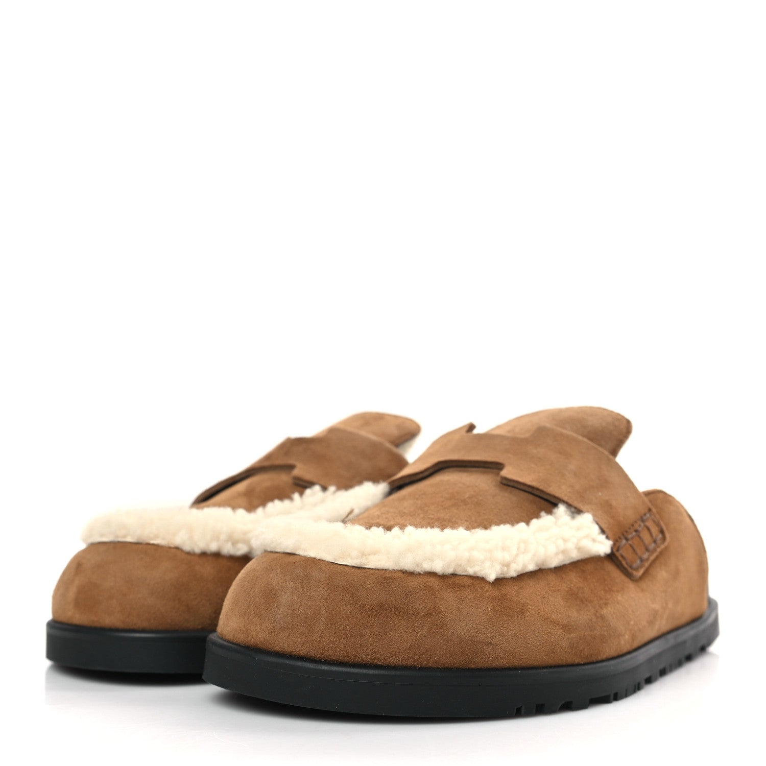 Hermes Suede Goatskin Shearling Go Mules 35 Brun Frume Ecru 3 of 8