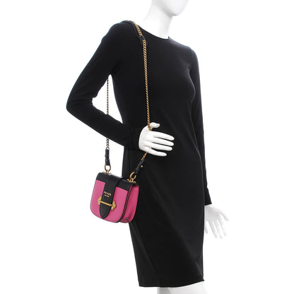 Prada City Calfskin Saffiano Cahier Crossbody Bag Fuxia Black 2 of 6