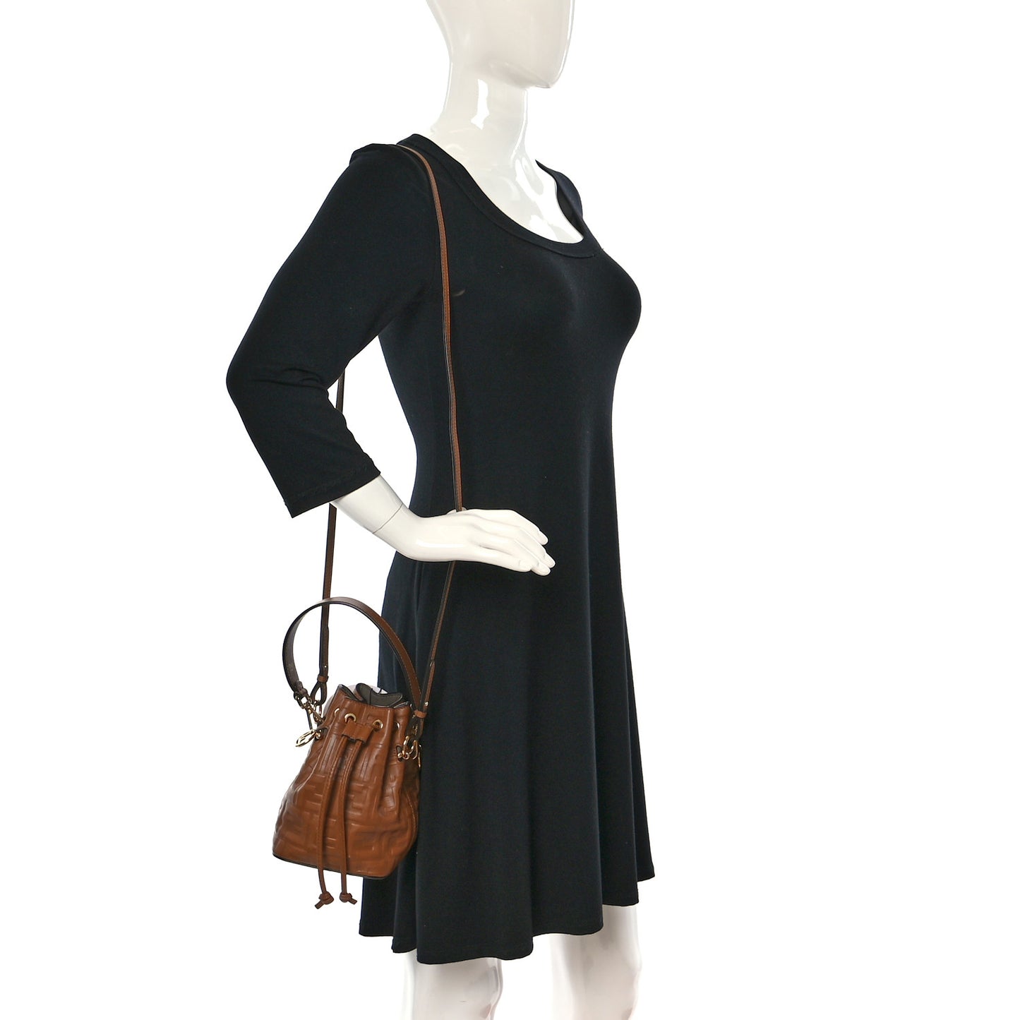 Vitello Cristallo Nature F is Fendi FF 1974 Embossed Mini Mon Tresor Bucket Bag Cuoio