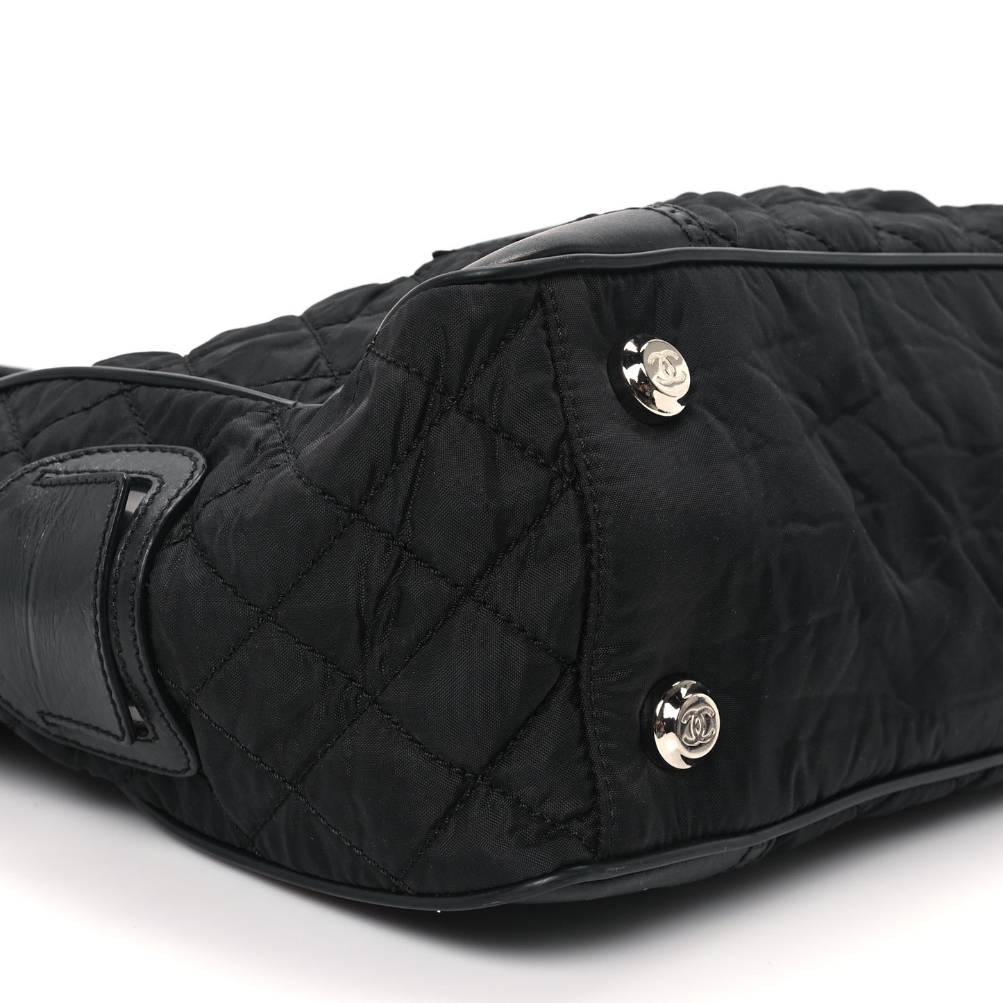 Nylon Calfskin Quilted CC Paris New York Tote Bag Black