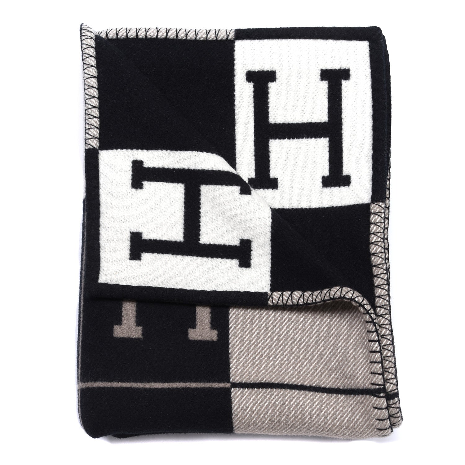 Hermes Wool Cashmere Avalon III Blanket Ecru Black 2 of 3