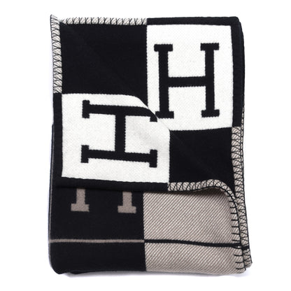 Hermes Wool Cashmere Avalon III Blanket Ecru Black 2 of 3
