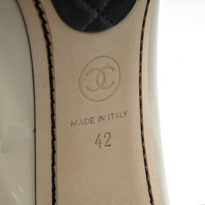 Chanel Patent CC Elastic Cap Toe Pumps 42 Light Beige Black 6 of 7