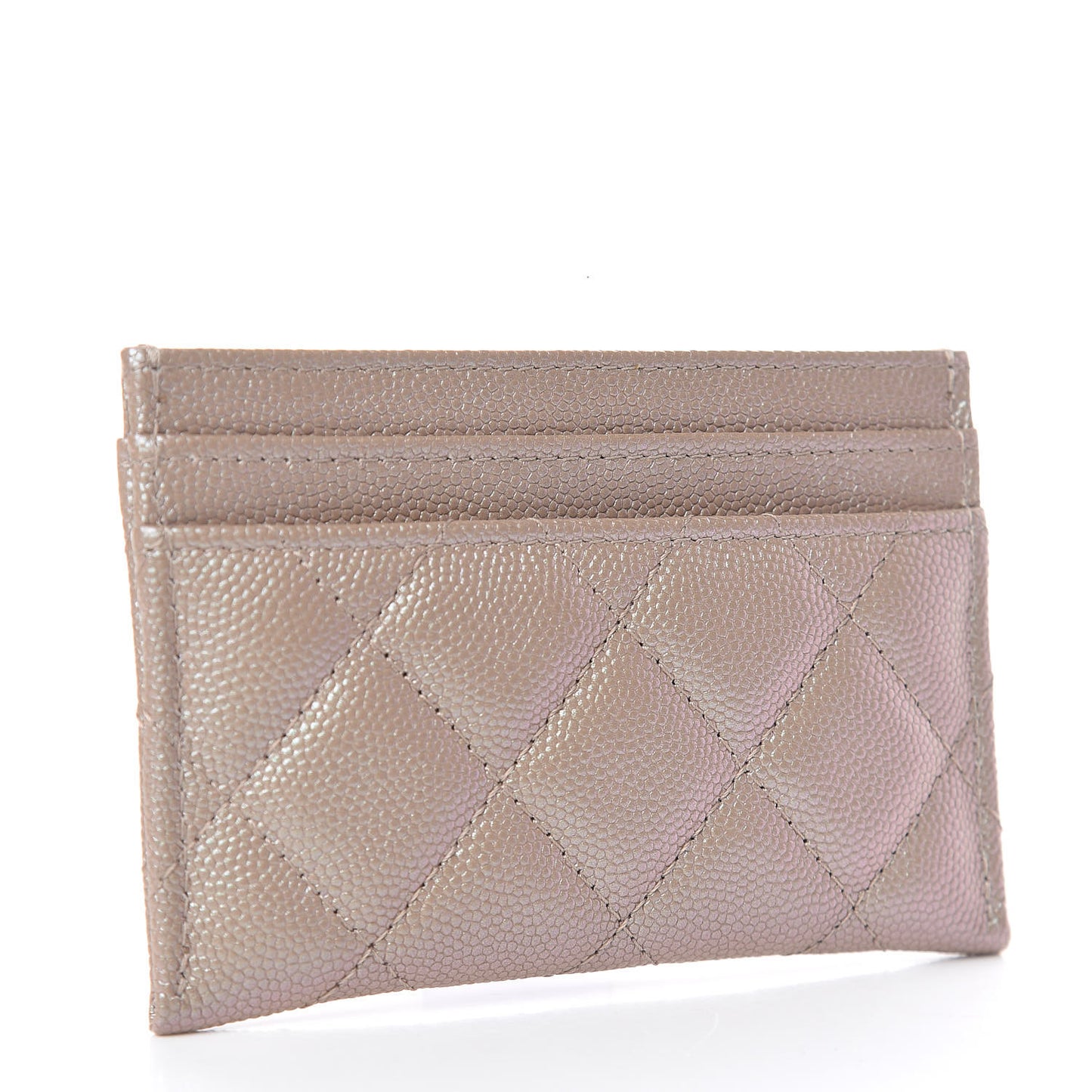 Iridescent Caviar Quilted Card Holder Beige