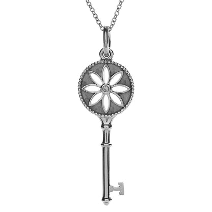 Tiffany Sterling Silver Diamond Small Daisy Key Pendant Necklace 4 of 9