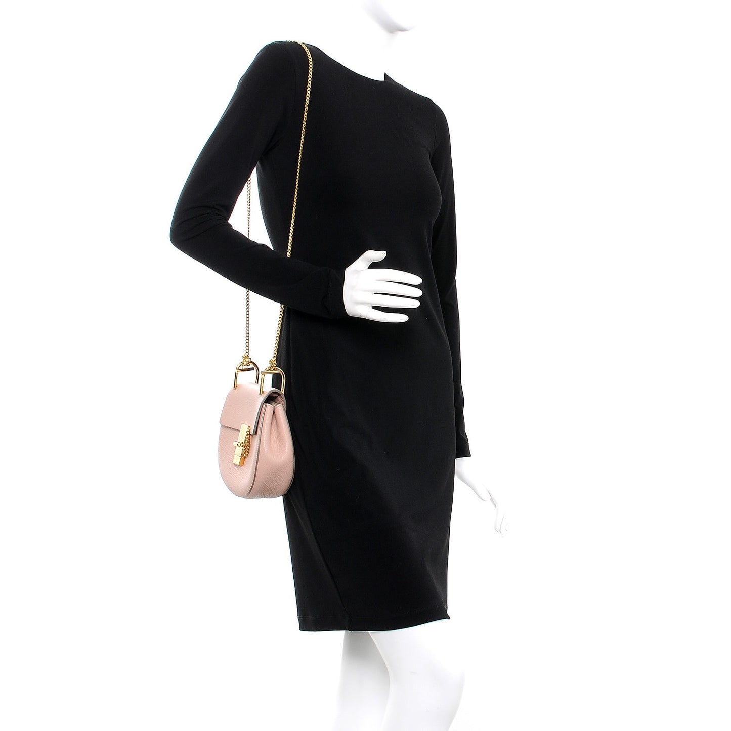 Grained Lambskin Mini Drew Shoulder Bag Cement Pink
