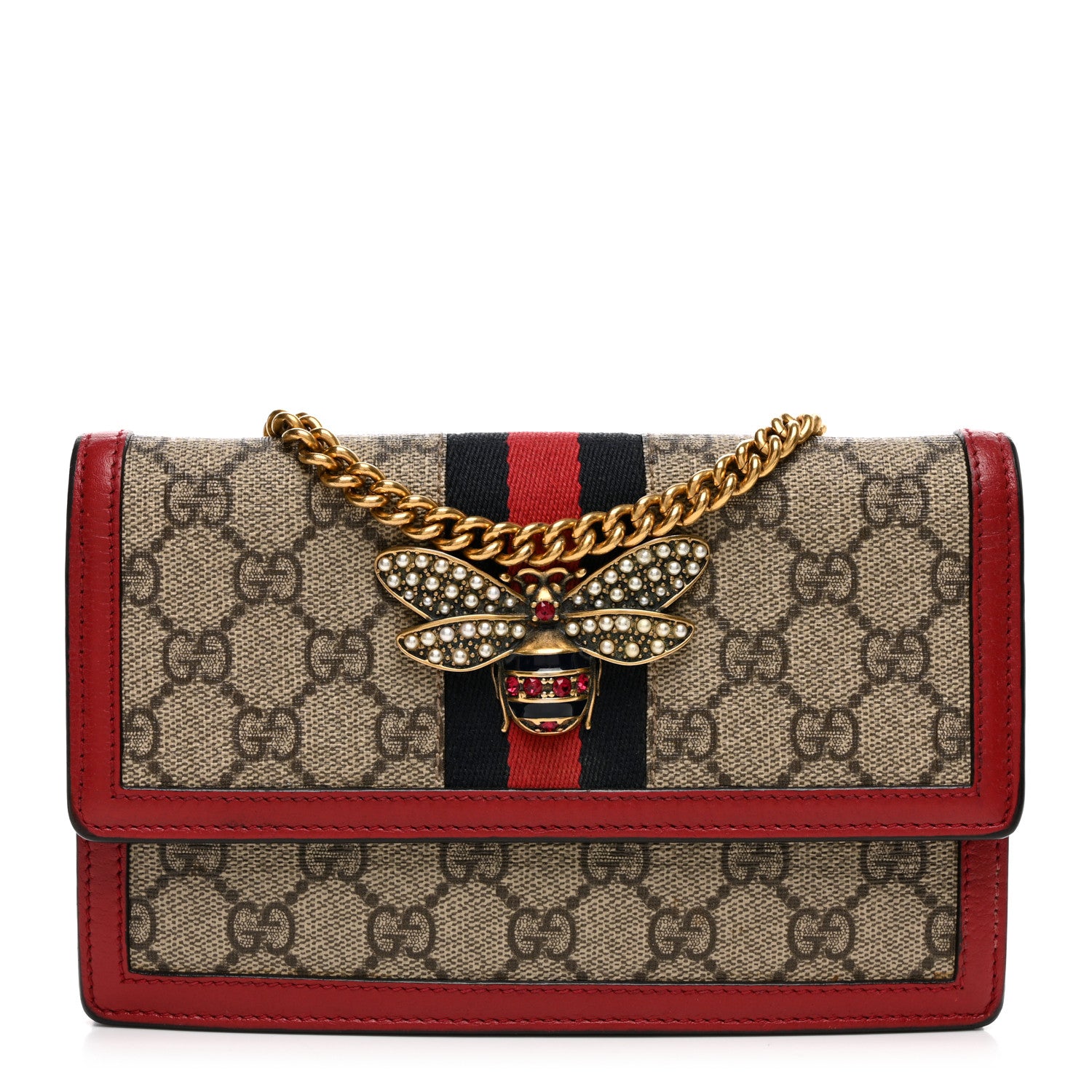 Gucci GG Supreme Monogram Web Queen Margaret Chain Wallet Red 1 of 11