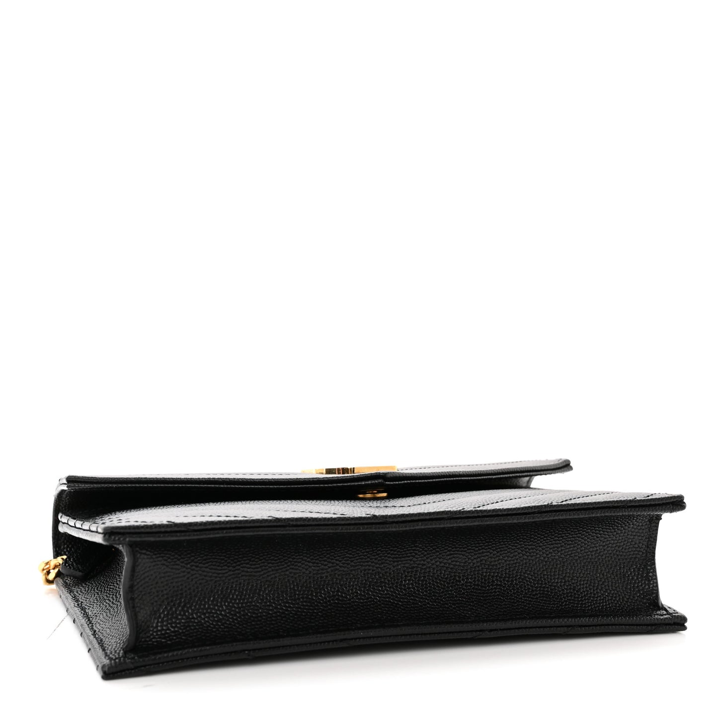 Grain De Poudre Matelasse Chevron Monogram Envelope Chain Wallet Black