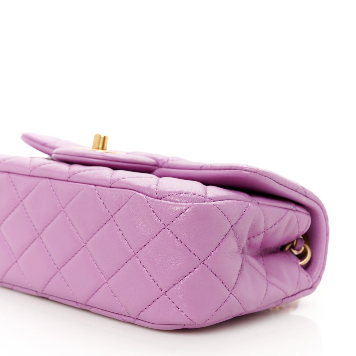 Lambskin Quilted Mini Rectangular Pearl Crush Flap Purple
