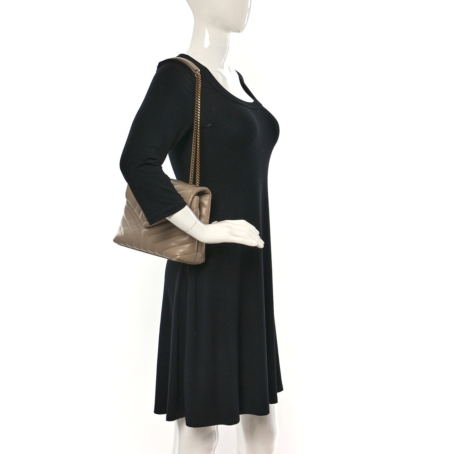 Calfskin Y Quilted Monogram Small Loulou Chain Satchel Dark Beige