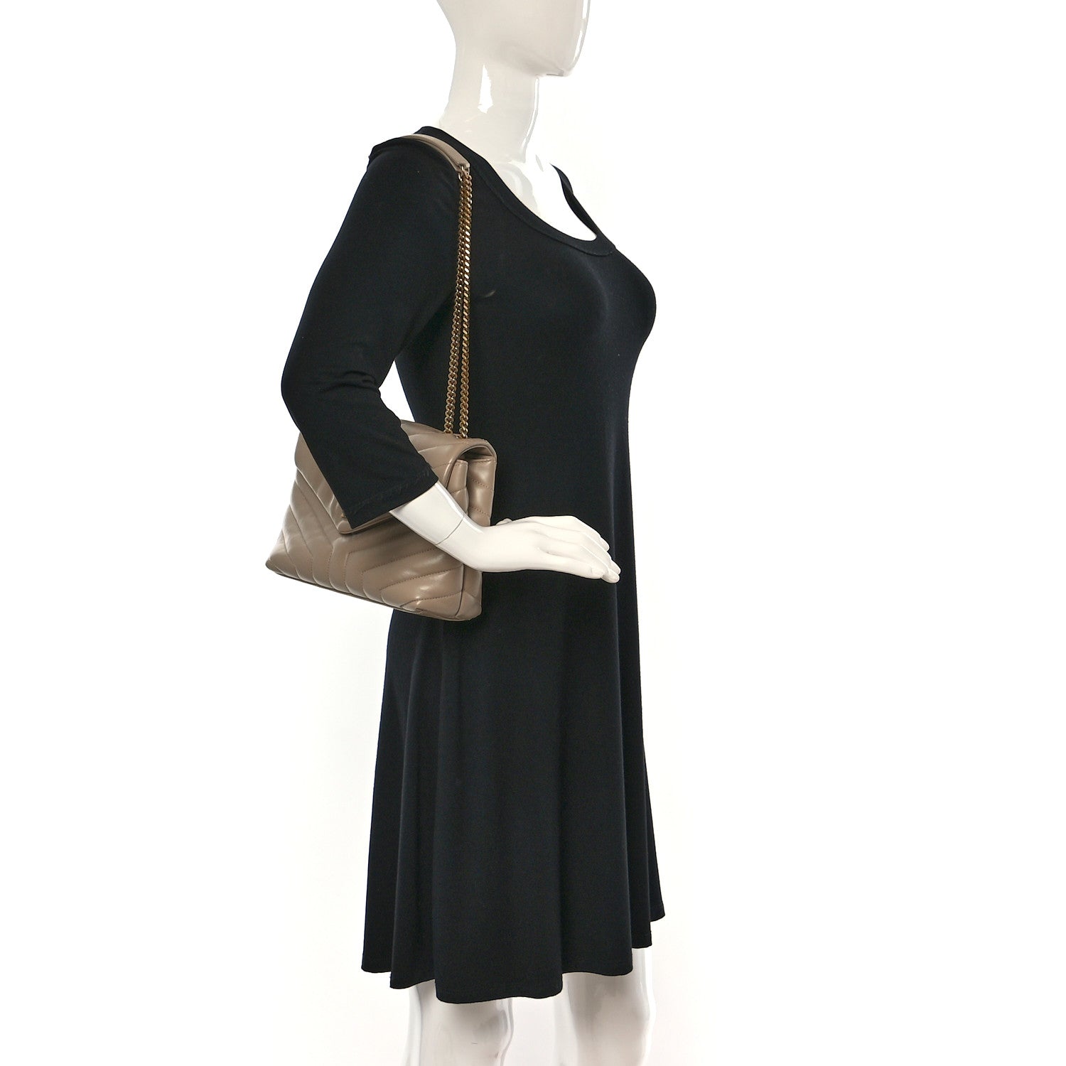 Saint Laurent Calfskin Y Quilted Monogram Small Loulou Chain Satchel Dark Beige 2 of 8