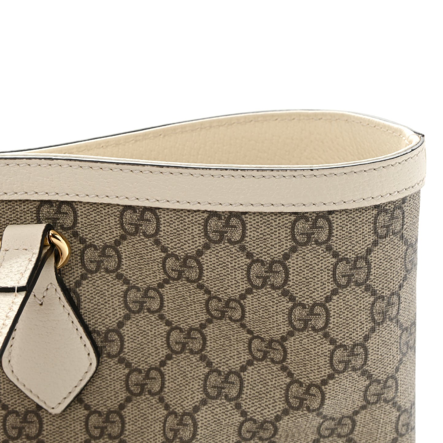 GG Supreme Monogram Textured Dollar Calfskin Web Medium Ophidia Shopping Tote Beige Ebony Mystic White