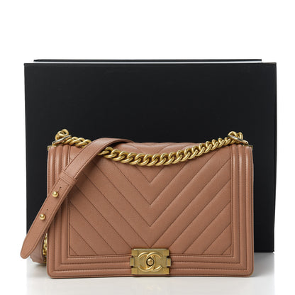 Chanel Caviar Chevron Quilted New Medium Boy Flap Light Brown 11 of 11