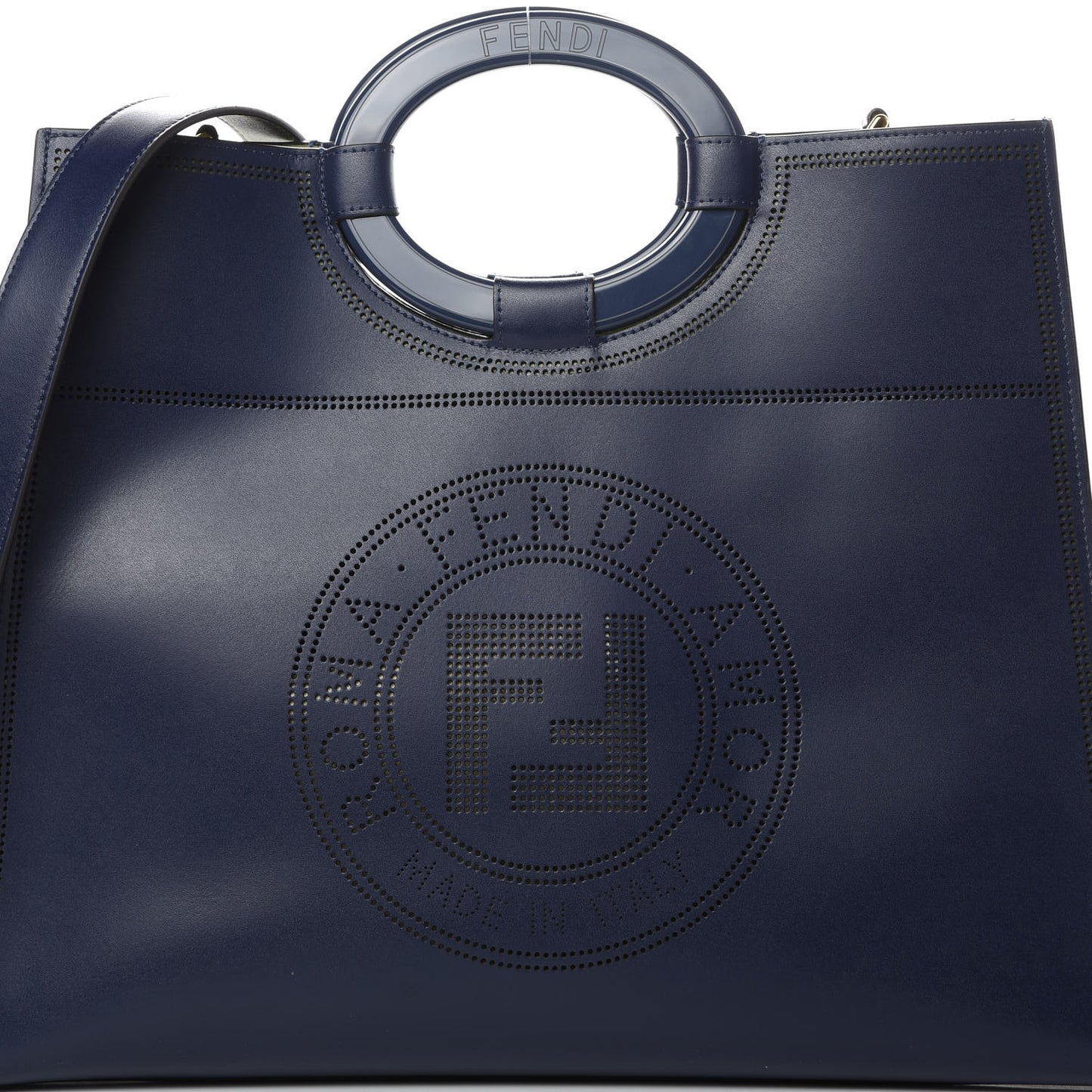 Vitello Liberty Plexiglass Stamp Patch Perforated Medium Runaway Shopper Tote Blueberry