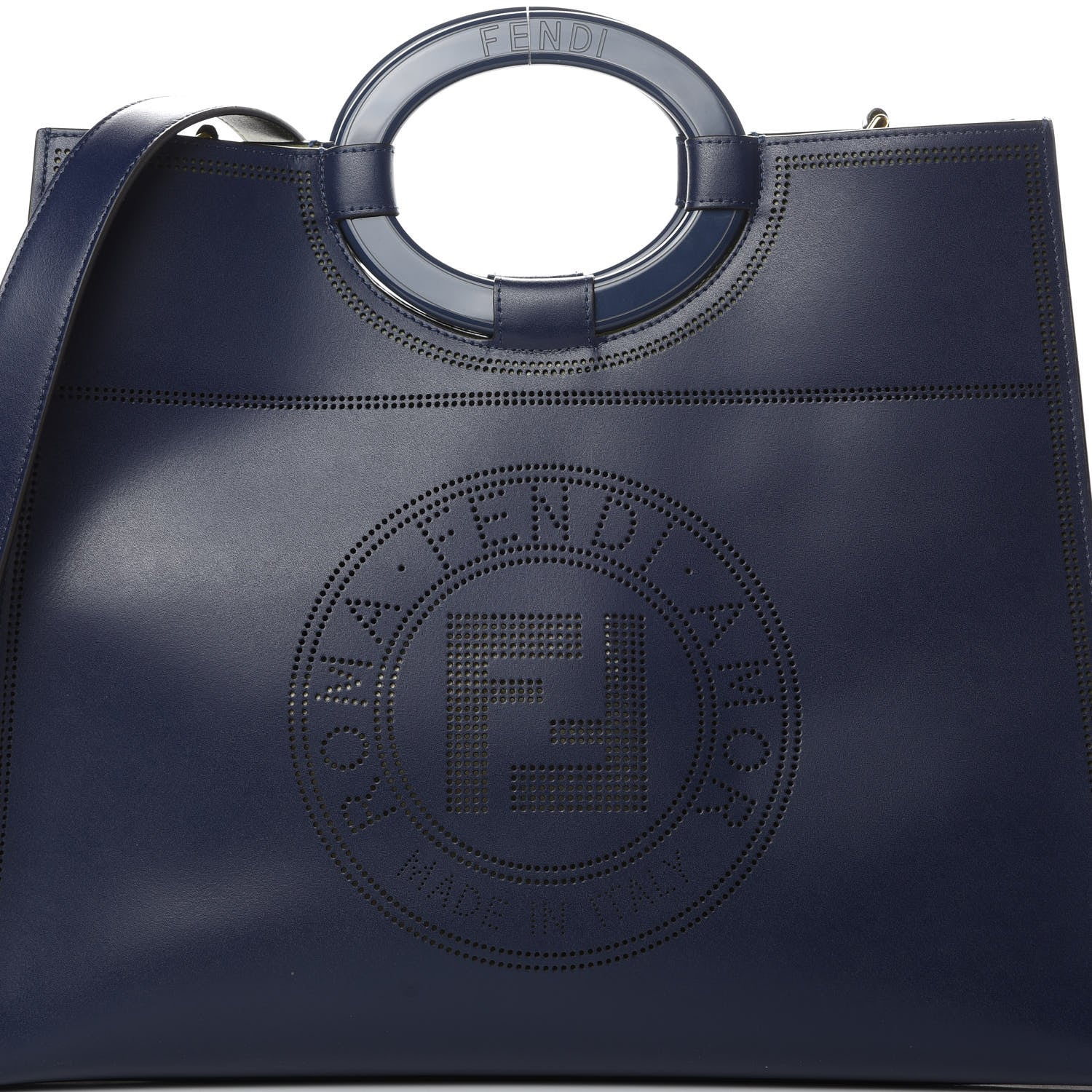 Fendi Vitello Liberty Plexiglass Stamp Patch Perforated Medium Runaway Shopper Tote Blueberry 8 of 12