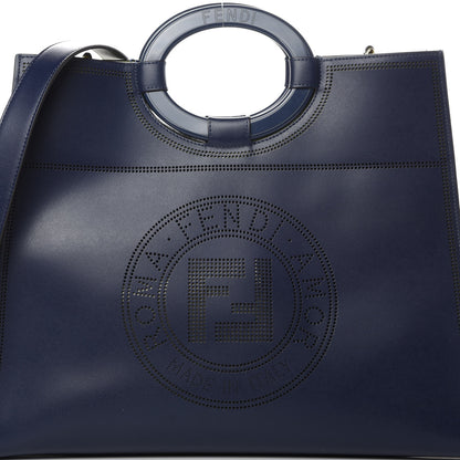Fendi Vitello Liberty Plexiglass Stamp Patch Perforated Medium Runaway Shopper Tote Blueberry 8 of 12