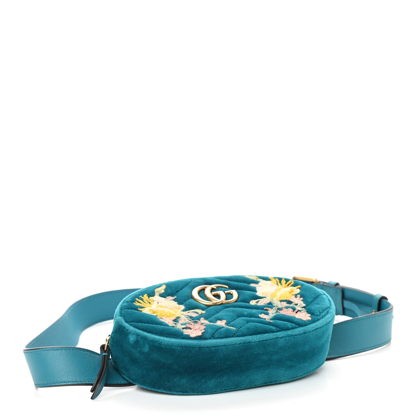 Velvet Matelasse Embroidered GG Marmont Belt Bag 85 34 Pavone Cyan