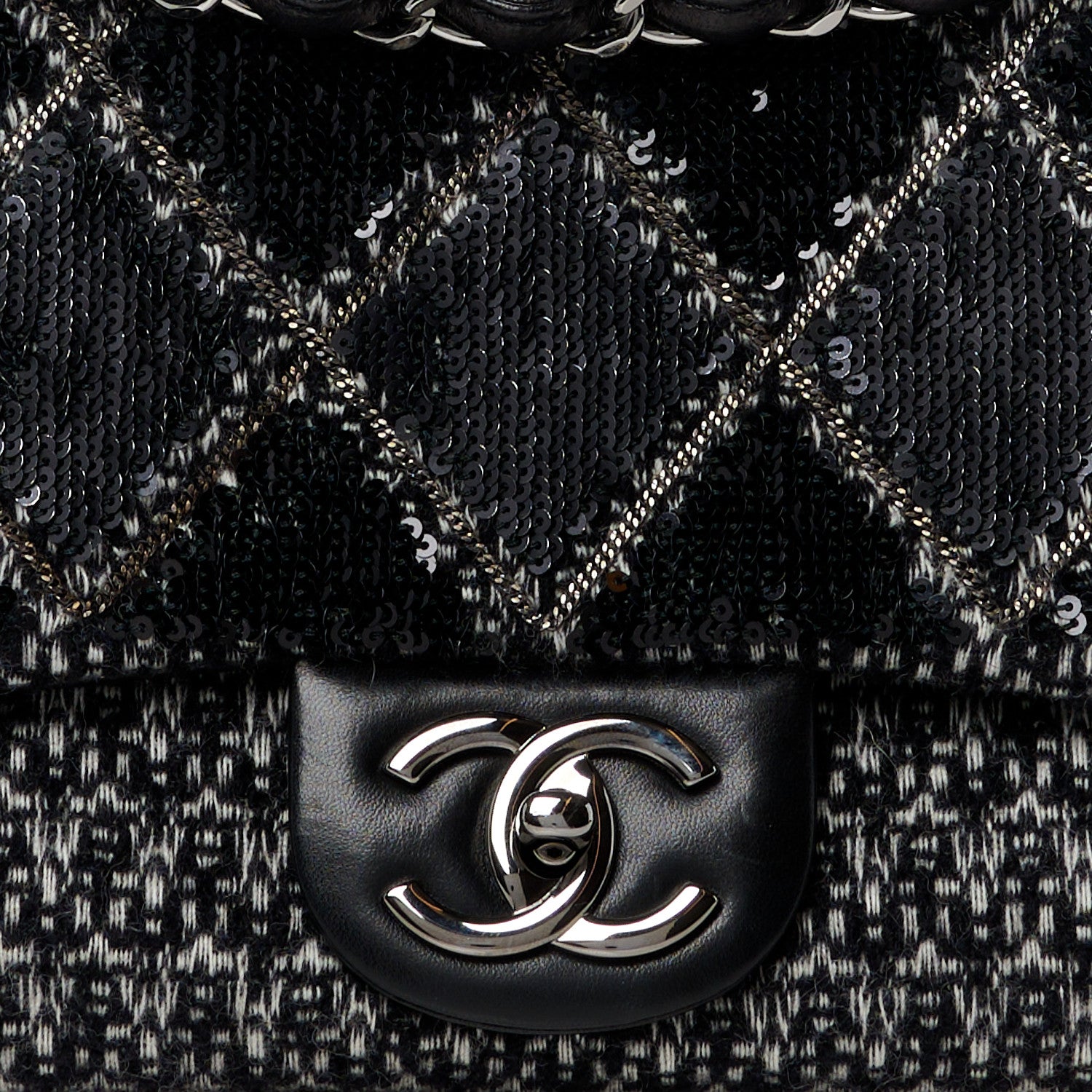 Chanel Sequin Tweed Icons Large Accordion 3 Flap Black 11 of 13