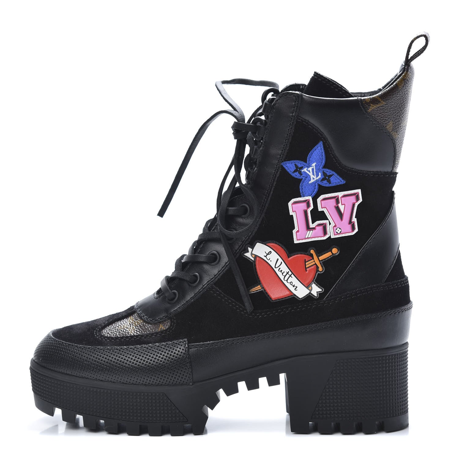Louis Vuitton Suede Calfskin Monogram LV Black Heart Laureate Platform Desert Boots 37 Black 1 of 6