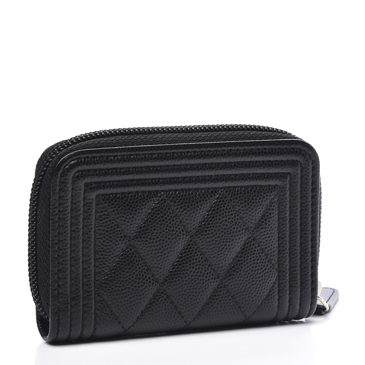 Caviar Quilted Boy Zip Around Coin Purse Wallet Black