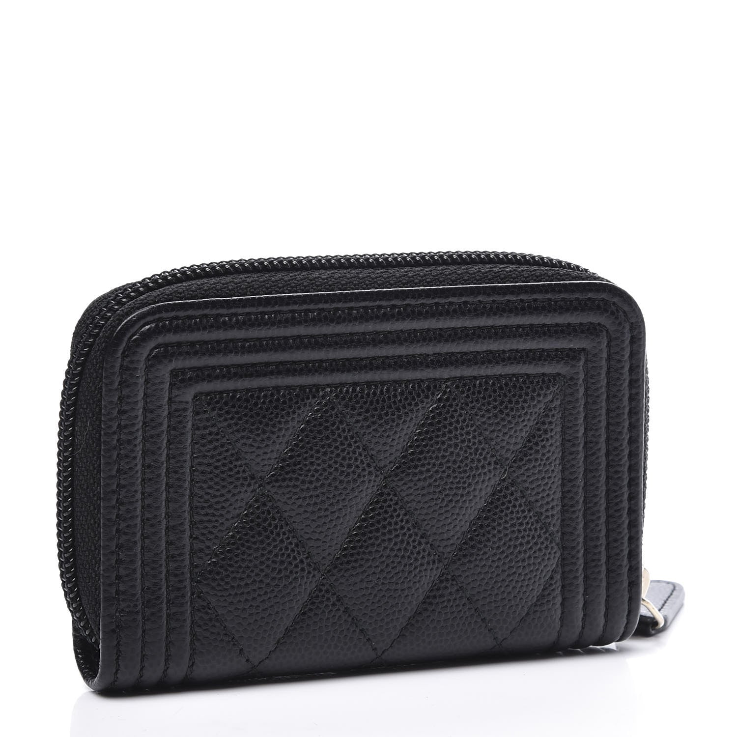 Chanel Caviar Quilted Boy Zip Around Coin Purse Wallet Black 2 of 9