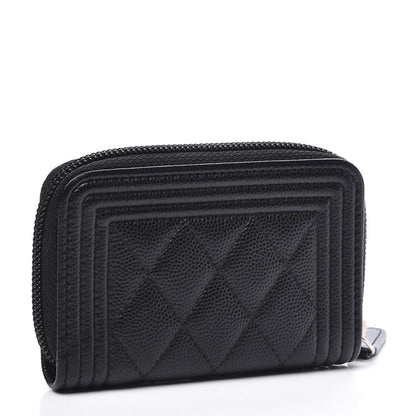 Chanel Caviar Quilted Boy Zip Around Coin Purse Wallet Black 2 of 9