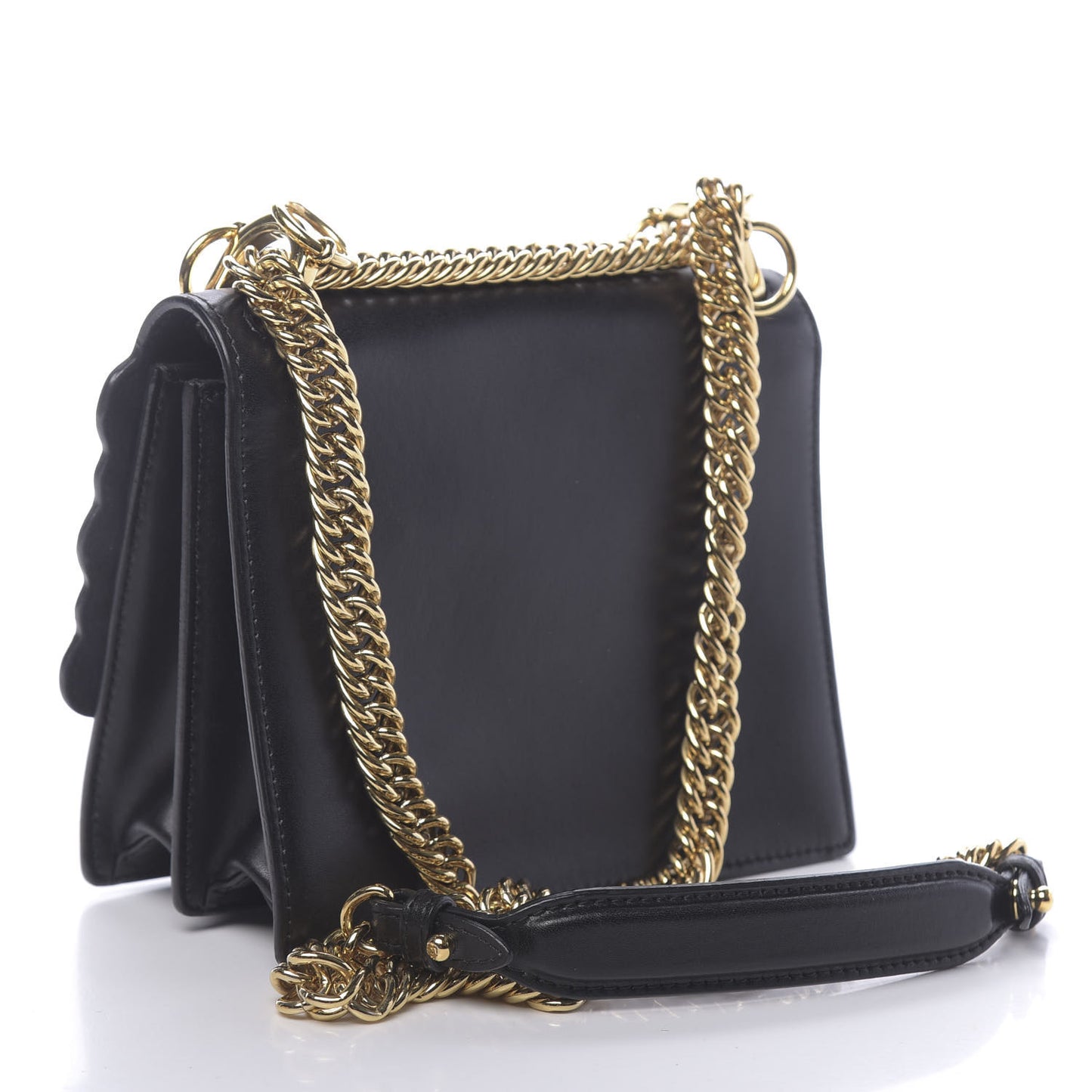 Vitello Liberty Metal Scalloped Multi Studded Small Kan I Shoulder Bag Black