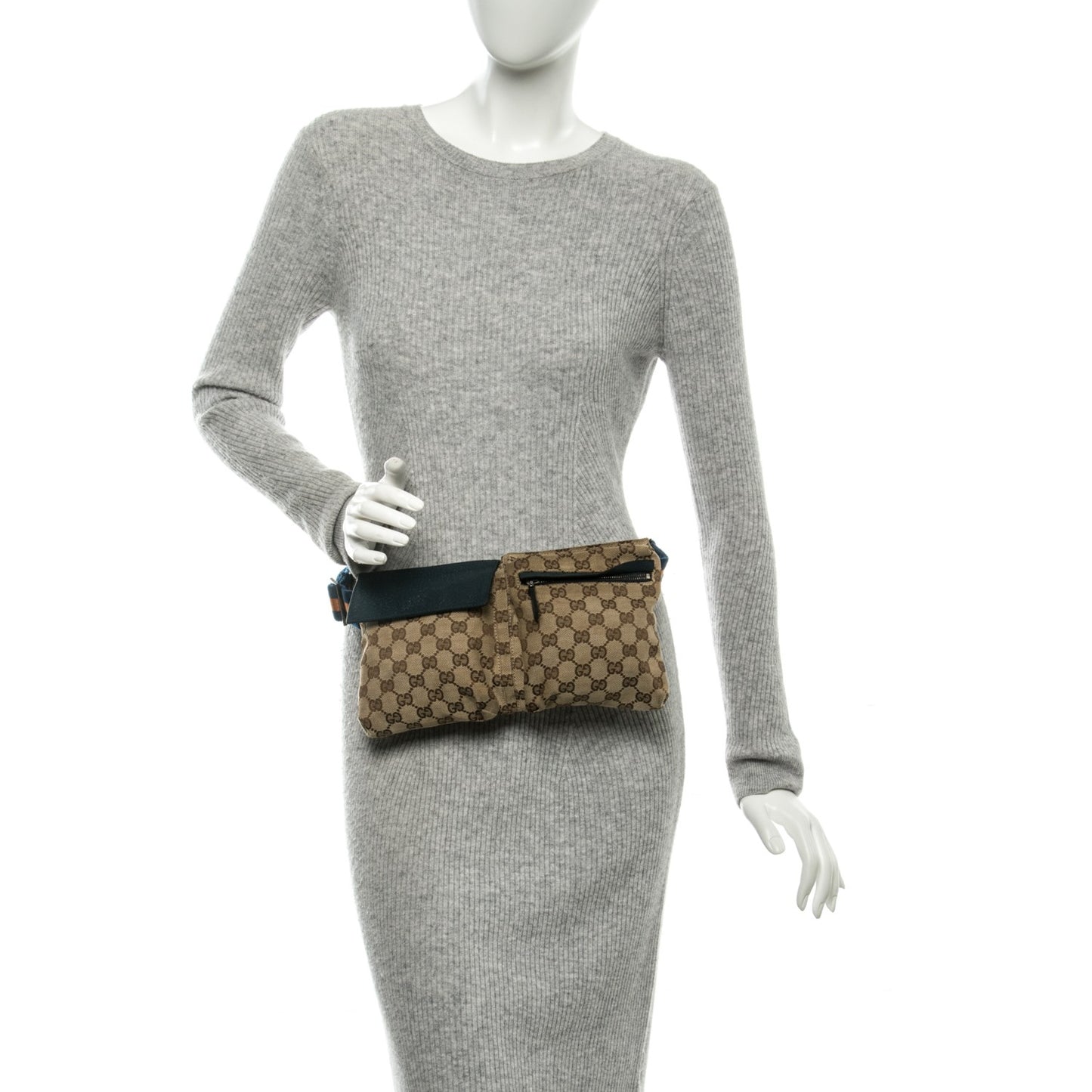 GG Monogram Web Double Pocket Belt Bag Turquoise
