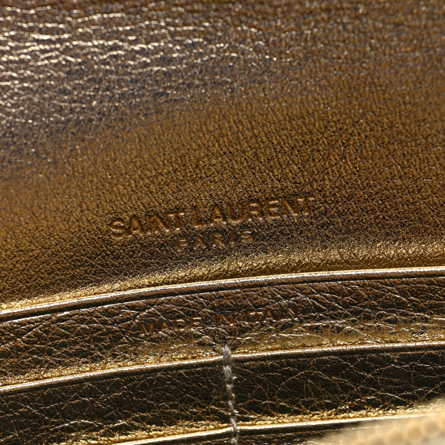 Metallic Calfskin Monogram Envelope Chain Wallet Gold