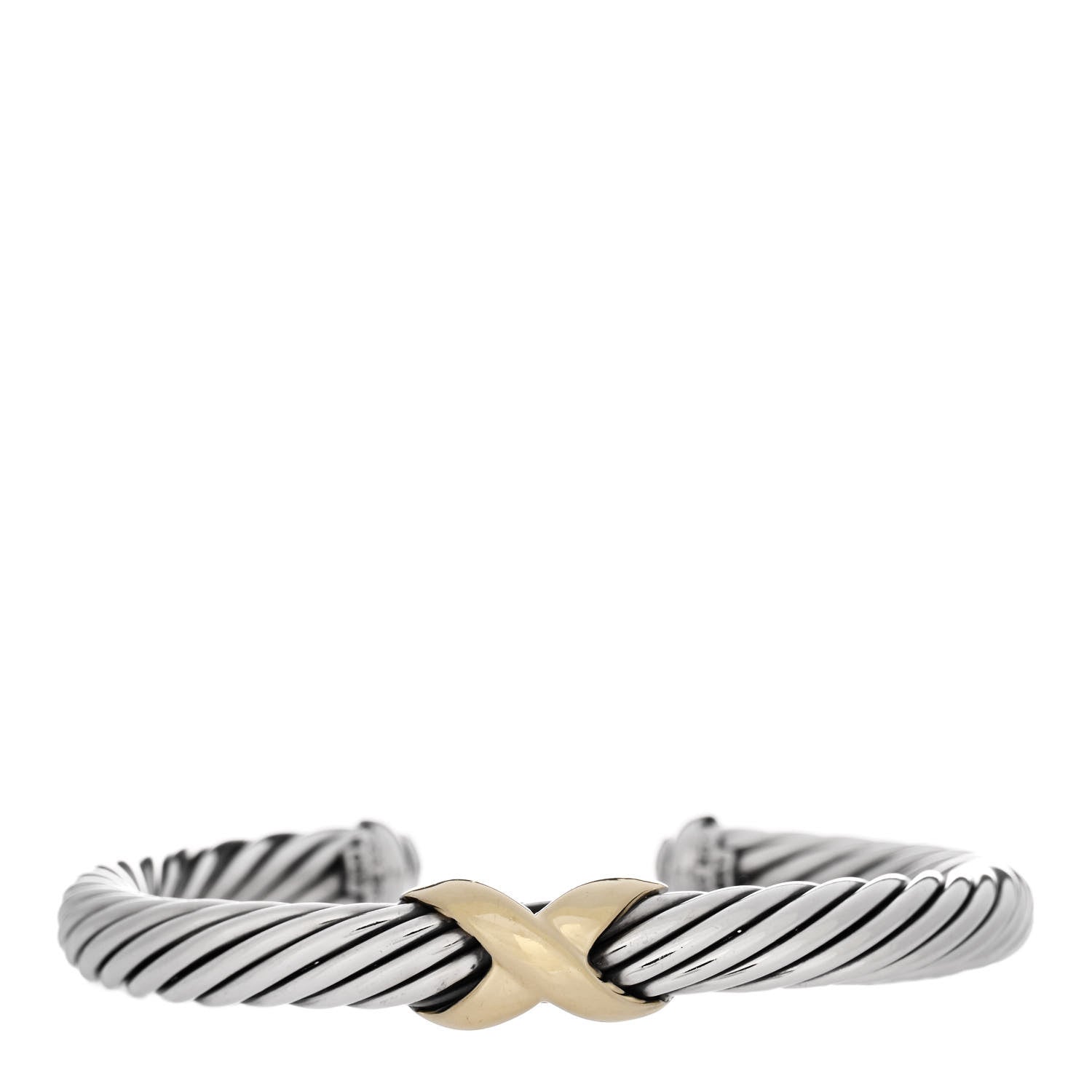 David Yurman Sterling Silver 14K Yellow Gold 7mm X Station Cable Bracelet 1 of 3