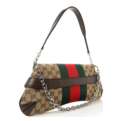 Gucci Monogram Textured Dollar Calfskin Heavy Grosgrain Web Medium Maxi Horsebit Chain Shoulder Bag Beige Ebony New Acero 3 of 9