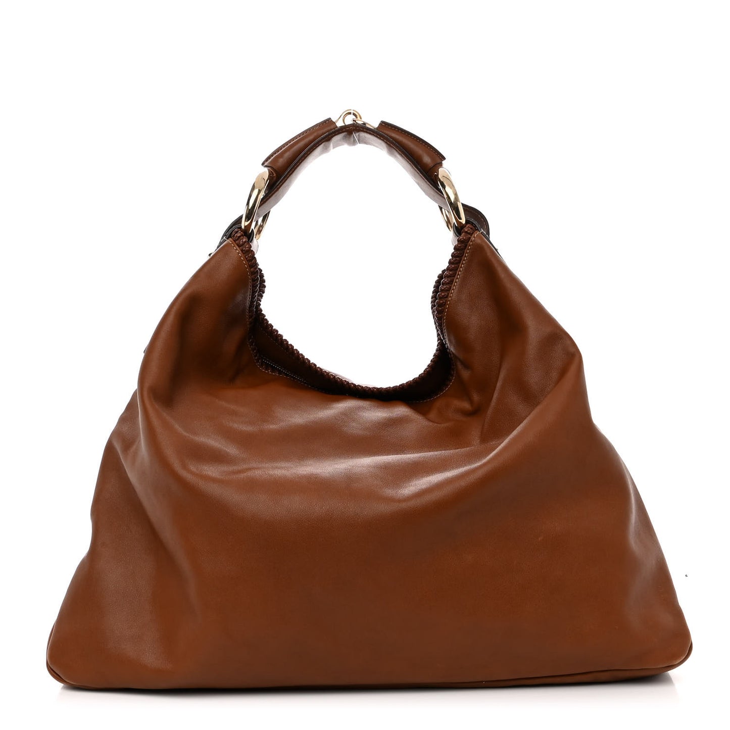 Calfskin Large Horsebit Chain Hobo Brown